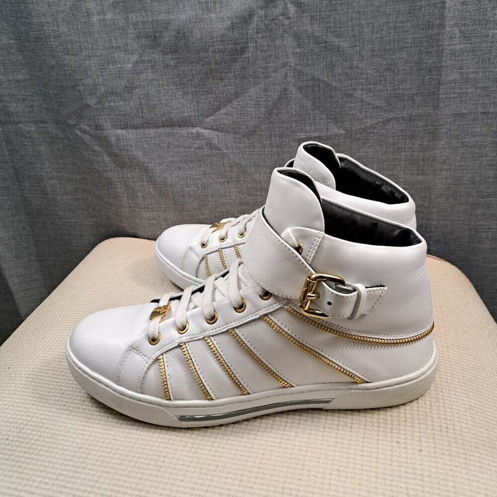 %White and Gold Versace Collection Scarpe Hi Sneaker Size 42 Men 9 - 9.5 / A 38